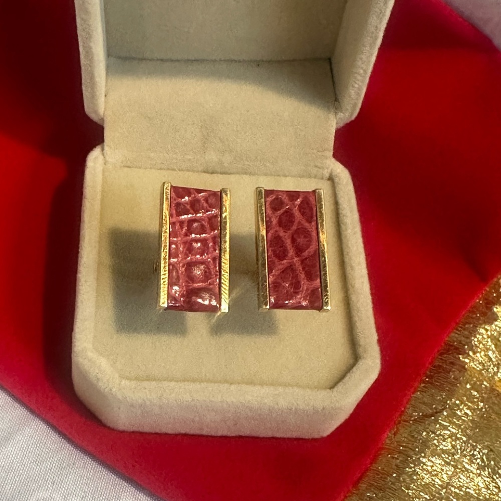 Prada Gold and Red Crocodile Leather Cufflinks